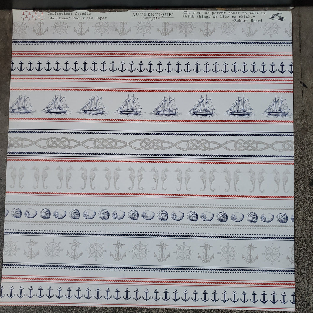 Authentique Seaside Collection 12x12 Scrapbook Paper Maritime (SEA101)