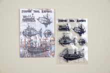 Load image into Gallery viewer, Steampunk Travel Blueprints Clear Stamp