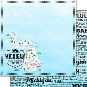 Scrapbook Customs 12x12 Scrapbook Paper Michigan Postage Map Paper (39443)