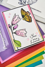 Load image into Gallery viewer, Sizzix Stencil & Stamp Set Cosmopolitan Farfallina (666643)