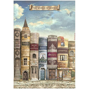 Stamperia Vintage Library Collection A4 Rice Paper World of Books (DFSA4752)
