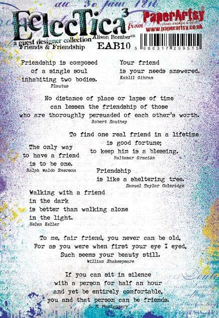 PRE-ORDER PaperArtsy Electica3 Rubber Stamp Friends & Friendship by Alison Bomber (EAB10)