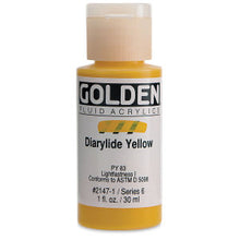 Load image into Gallery viewer, GOLDEN Fluid Acrylics Diarylide Yellow (2147-1)
