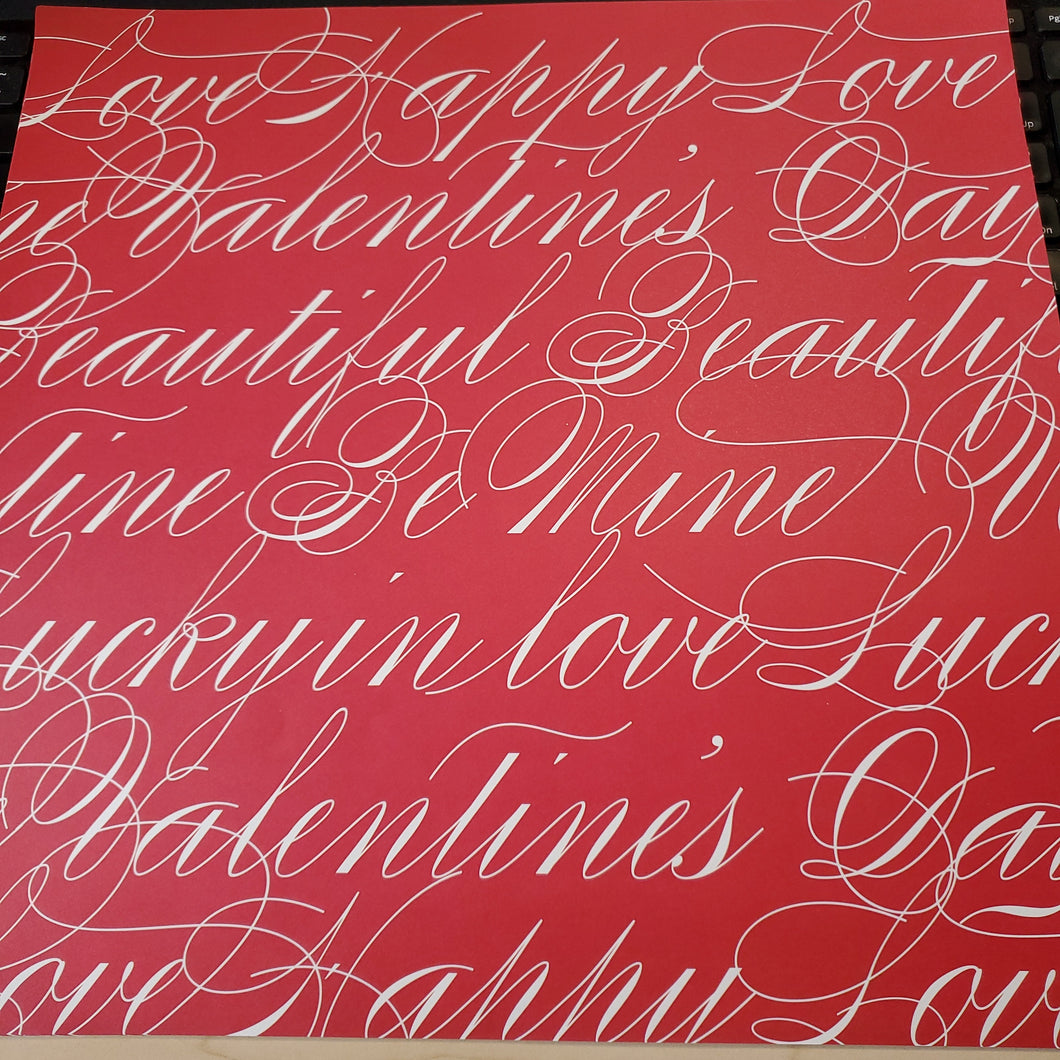 Anna Griffin 12x12 Scrapbook Paper Valentine's Day Script