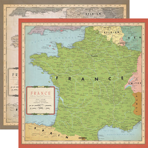 Carta Bella Paper Co. Cartography No. 1 Collection - France 12" x 12" Scrapbook Paper (CBCA97010)