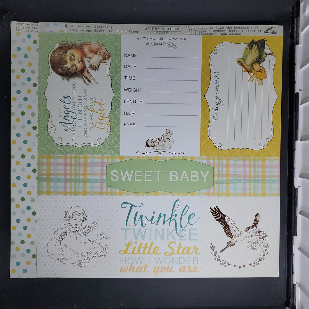 Authentique Beginnings Collection 12x12 Scrapbook Paper Beginnings Eight (BEG008)