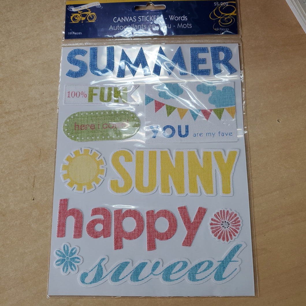 Little Yellow Bicycle Canvas Stickers Summer Words (SS-202)