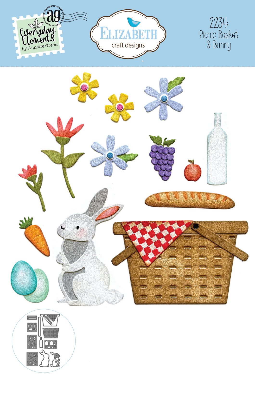 Elizabeth Craft Designs Sunny Days Collection Picnic Basket & Bunny by Annette Green (2234)