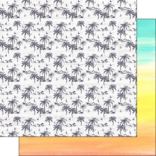 Scrapbook Customs 12x12 Scrapbook Paper Vacay Palm Trees & Rainbow Paper (30229)