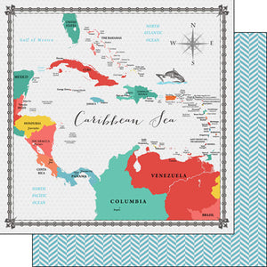 Scrapbook Customs 12x12 Scrapbook Paper Caribbean Sea Memories Map Paper (37189)
