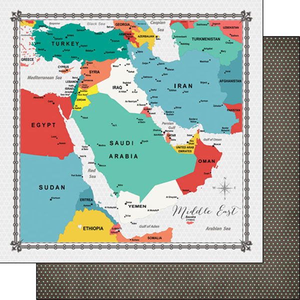 Scrapbook Customs 12x12 Scrapbook Paper Middle East Memories Map Paper (37193)