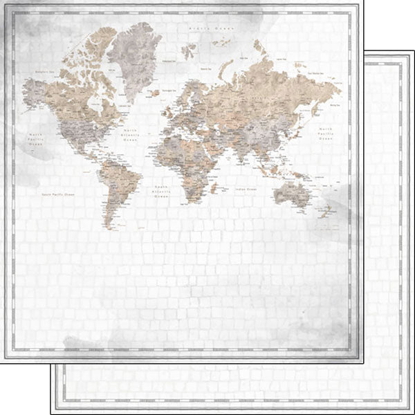 Scrapbook Customs 12x12 Scrapbook Paper World Map Watercolor Paper (39346)