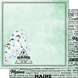 Scrapbook Customs 12x12 Scrapbook Paper Maine Postage Map Paper (39440)