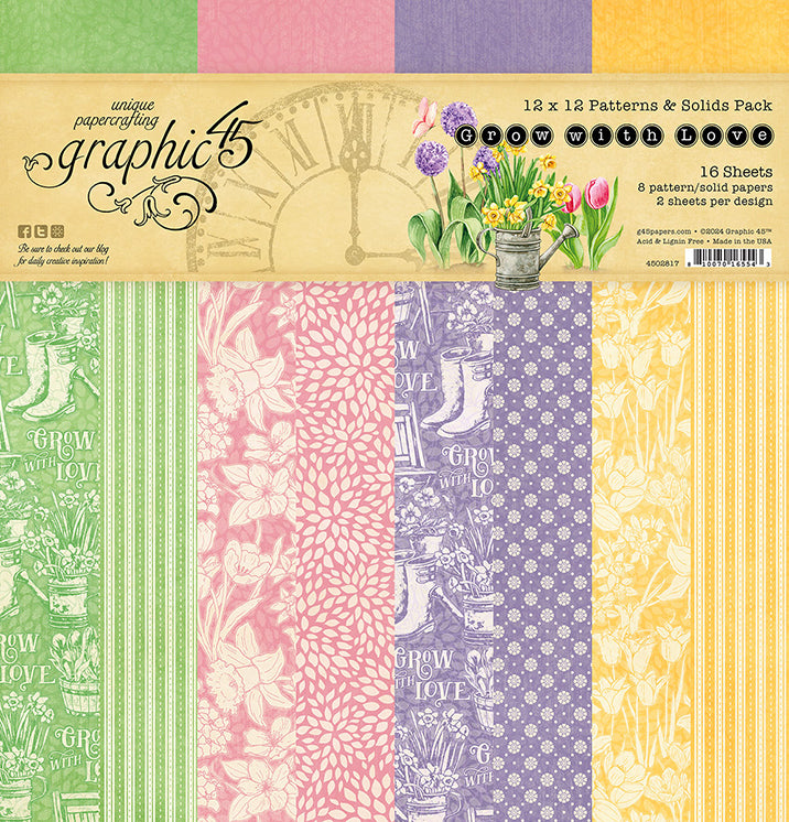 Graphic 45 Grow With Love Collection 12x12 Patterns & Solids Paper Pack (4502817)
