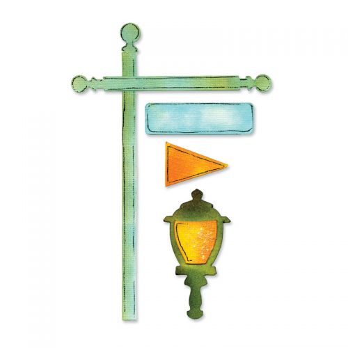 Sizzix Sizzlits Decorative Strip Die Flagpole w/Lantern & Sign by Karen Burniston (657792)