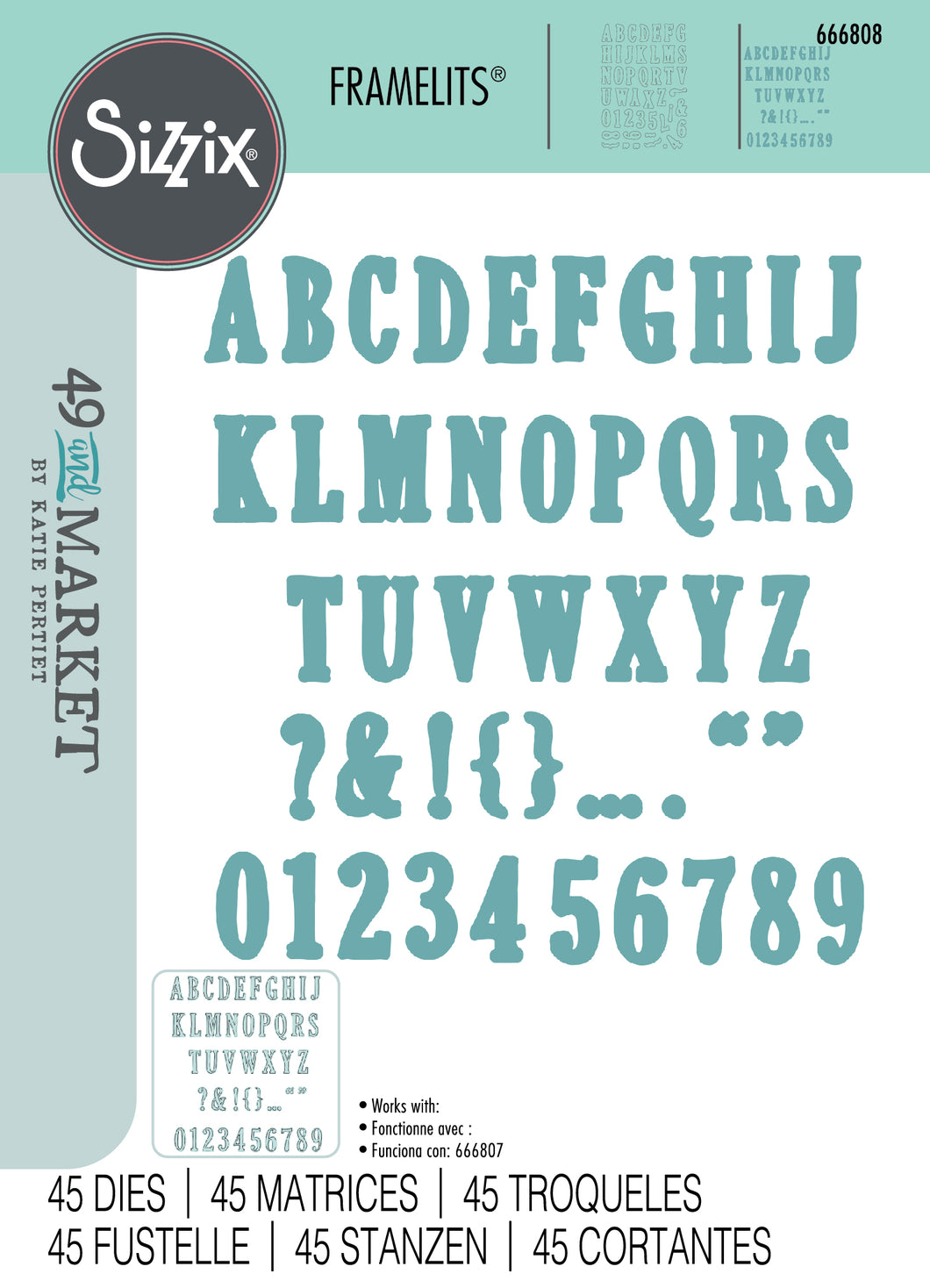 Sizzix by 49 and Market 45PK Die Set - Fine Line Alpha 02 (666808)