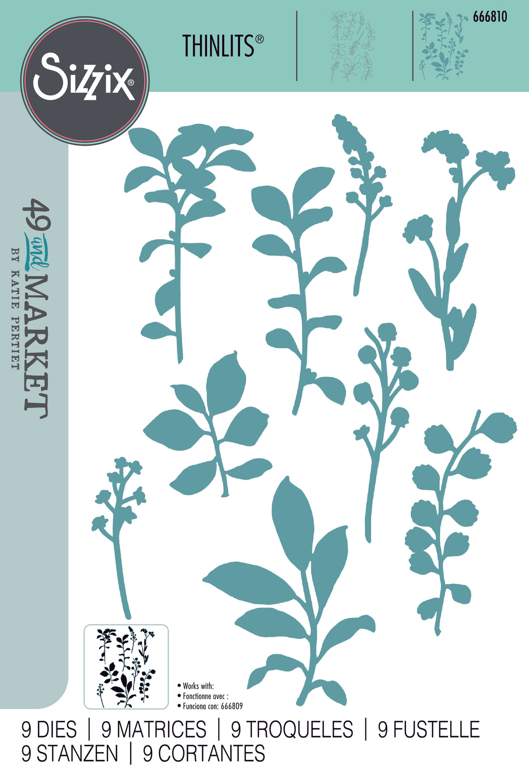 Sizzix by 49 and Market 9PK Die Set   Fine Stems 02 (666810)