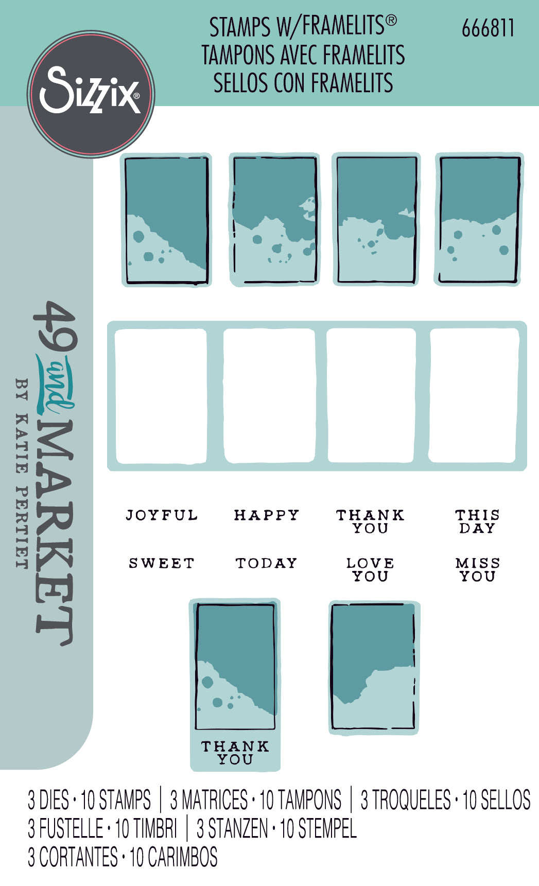 Sizzix by 49 and Market  Stamps Set 10PK w/3PK Framelits - Painted Palettes (666811)