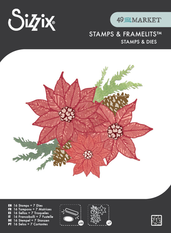 Sizzix - 49 and Market Collection - Framelits Dies with Clear Stamps - Poinsettia Trio