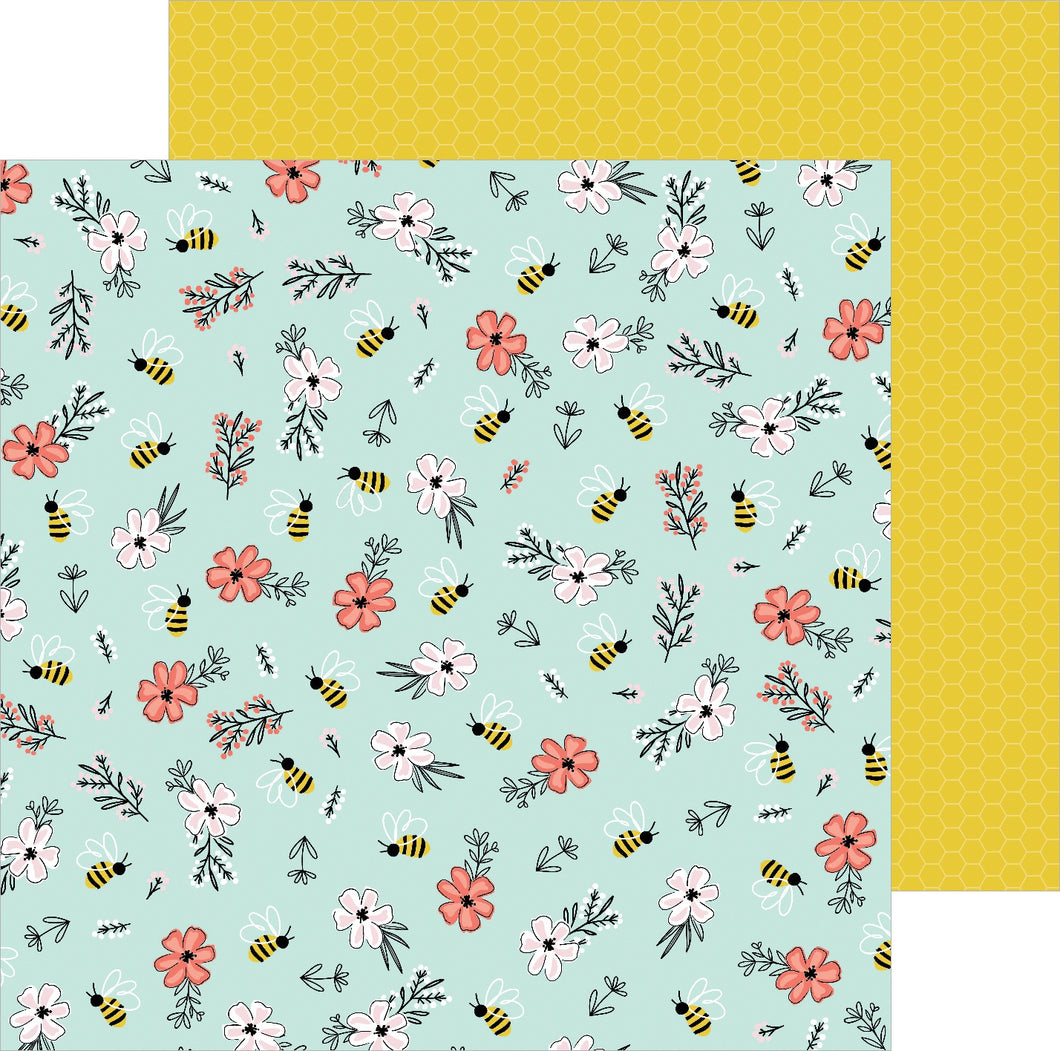 Jen Hadfield Hey! Hello! Collection 12x12 Scrapbook Paper Bee Blossoms (736852)
