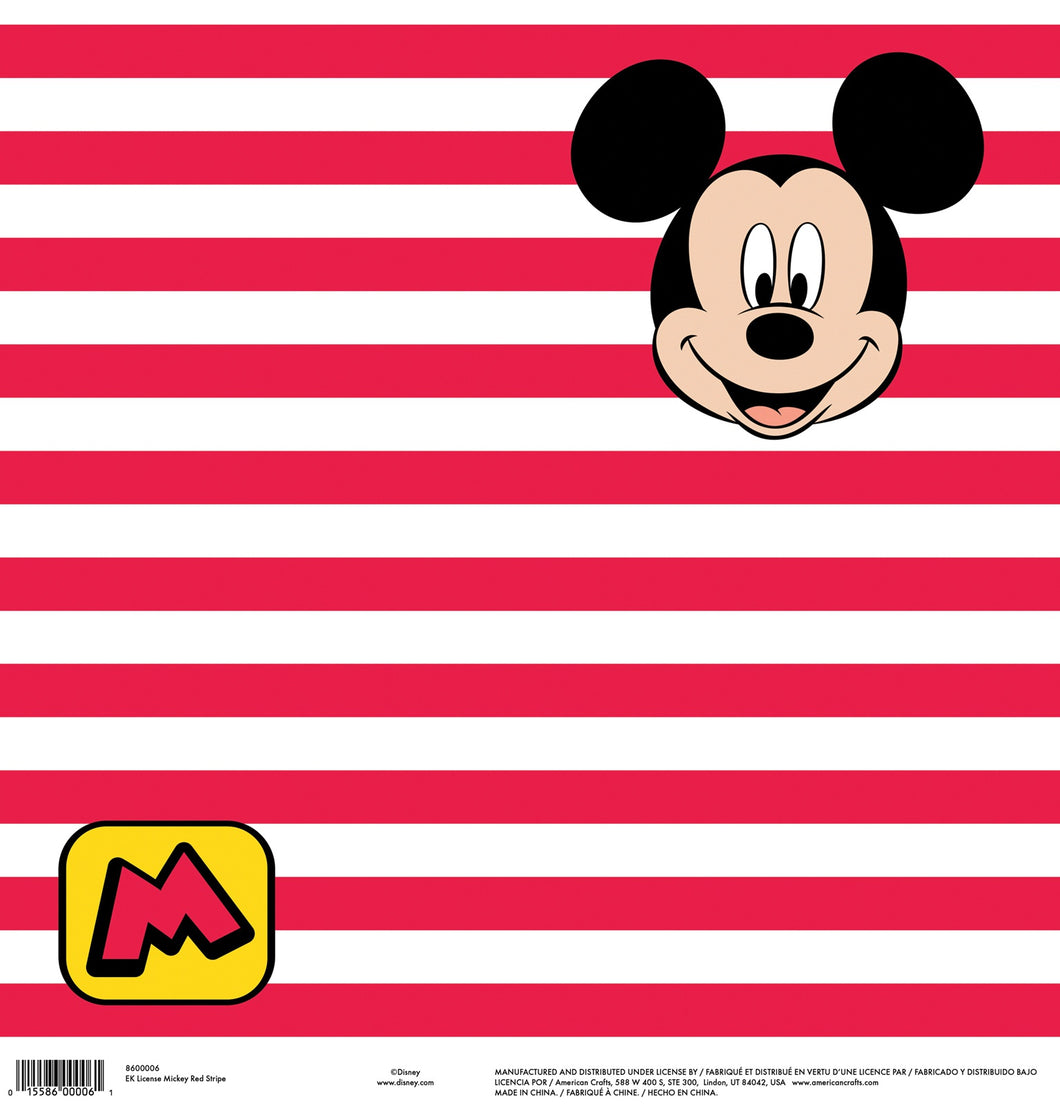 EK Success Disney 12x12 Scrapbook Paper Mickey Red Stripe (8600006)