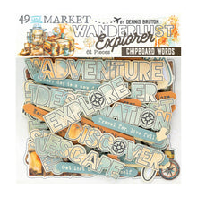 Load image into Gallery viewer, 49 &amp; Market Wanderlust Explorer Chipboard Words (DWE-30440)
