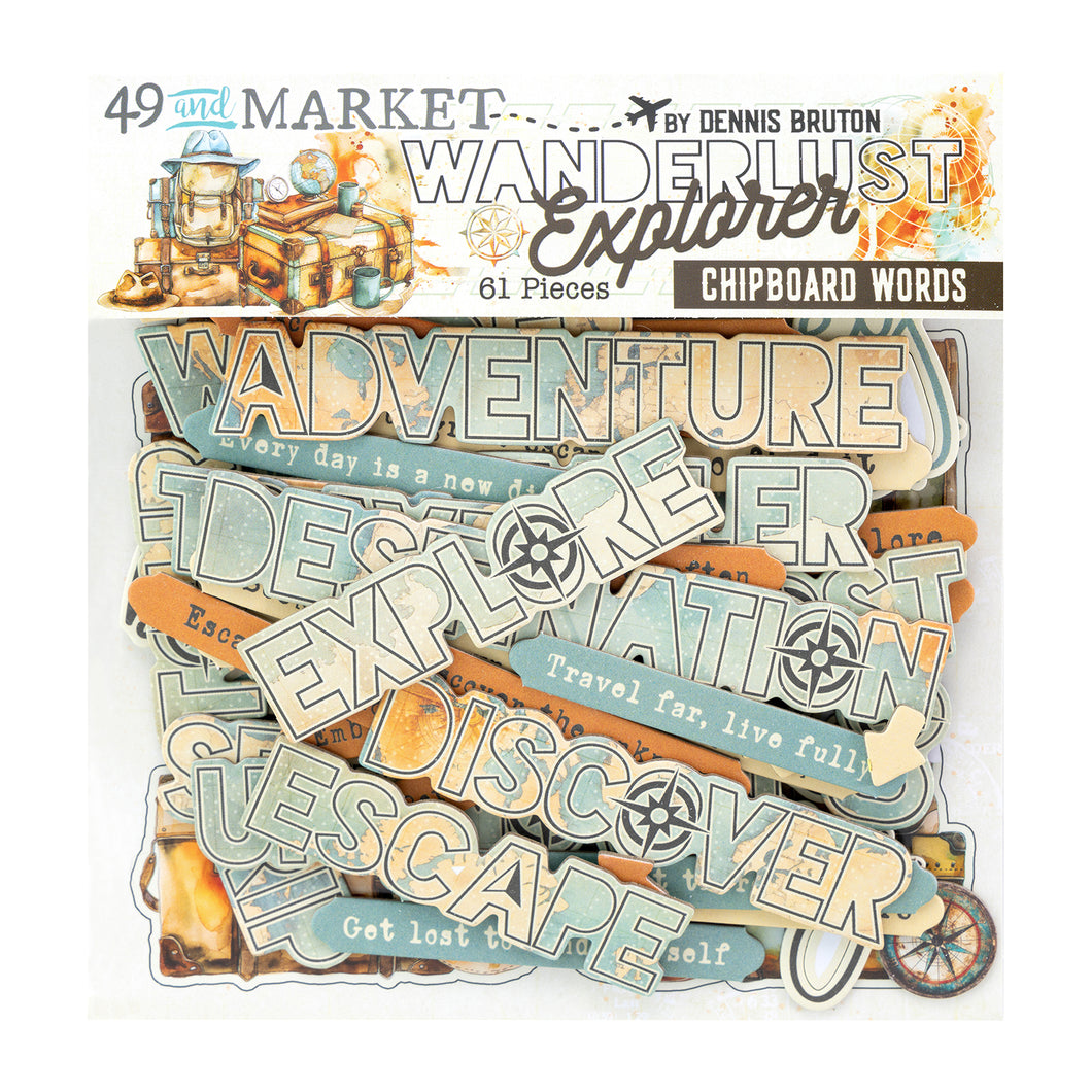 49 & Market Wanderlust Explorer Chipboard Words (DWE-30440)