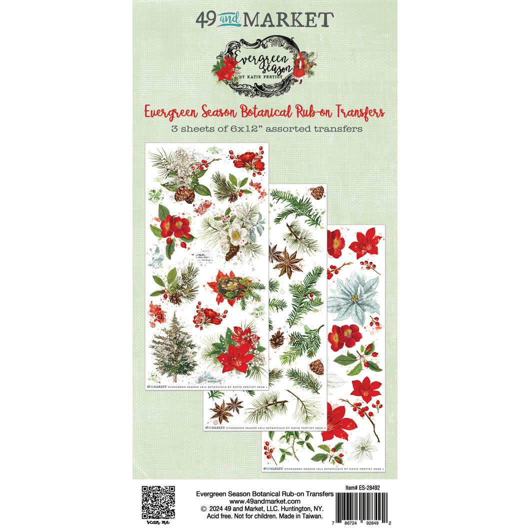 PRE-ORDER 49 and Market Evergreen Season Collection Botanical Rub On Transfers