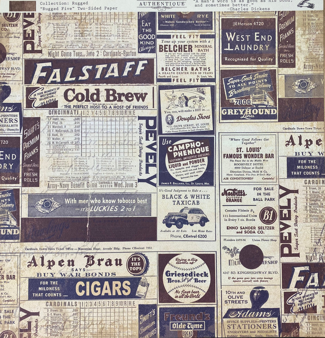 Authentique Rugged Collection 12x12 Scrapbook Paper Rugged Five (RUG005)