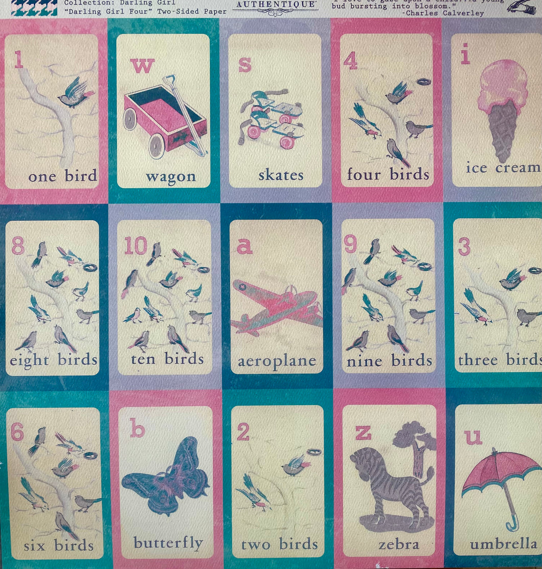 Authentique Darling Collection 12x12 Scrapbook Paper Darling Girl Four (DAG004)