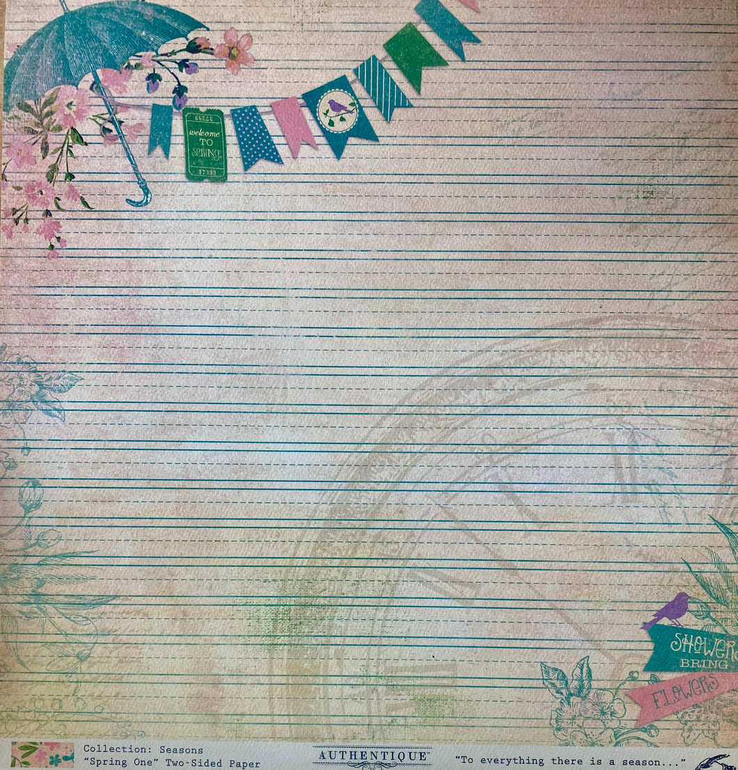 Authentique Seasons Collection 12x12 Scrapbook Paper Spring One (SEA005)