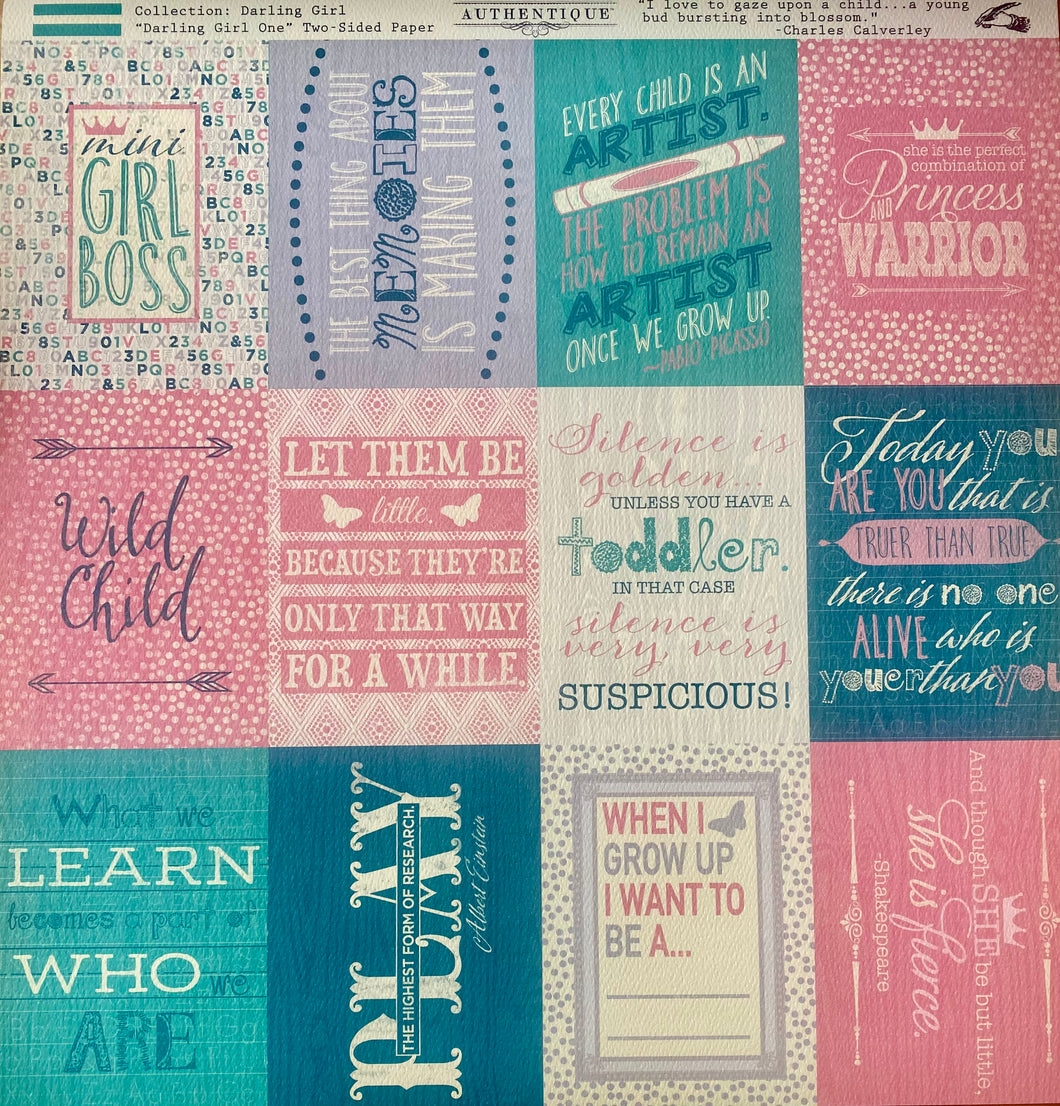 Authentique Darling Girl Collection 12x12 Scrapbook Paper Darling Girl One (DAG001)