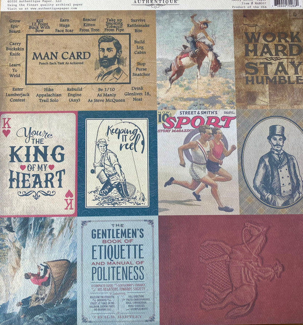 Authentique Manly Collection 12x12 Scrapbook Paper Manly Seven (MAN007)