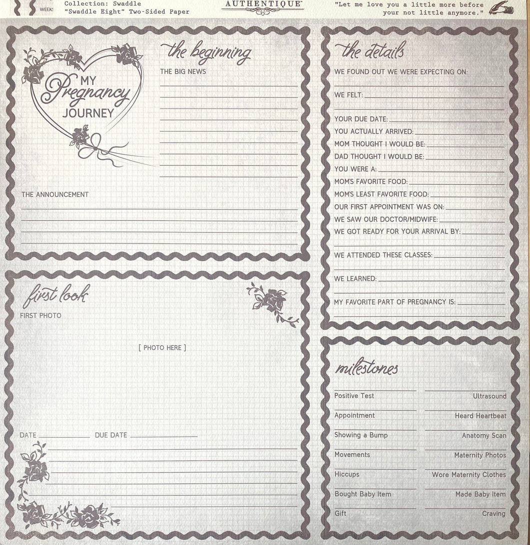 Authentique Swaddle Collection 12x12 Scrapbook Paper Swaddle Eight (SWA008)