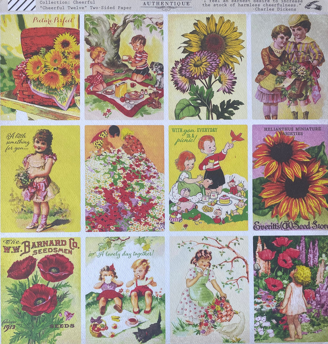 Authentique Cheerful Collection 12x12 Scrapbook Paper Cheerful Twelve (CFL012)