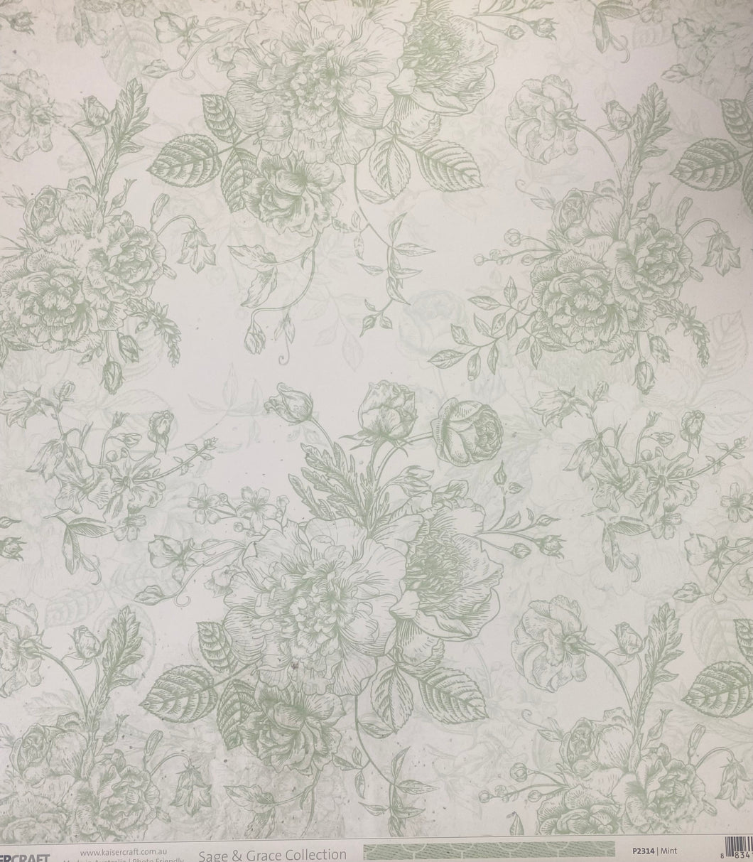 Kaisercraft Sage & Grace Collection 12x12 Scrapbook Paper Mint (P2314)