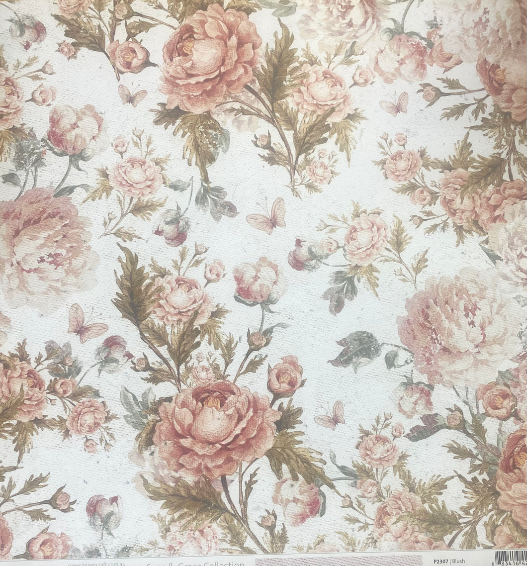 Kaisercraft Sage & Grace Collection 12x12 Scrapbook Paper Blush (P2307)