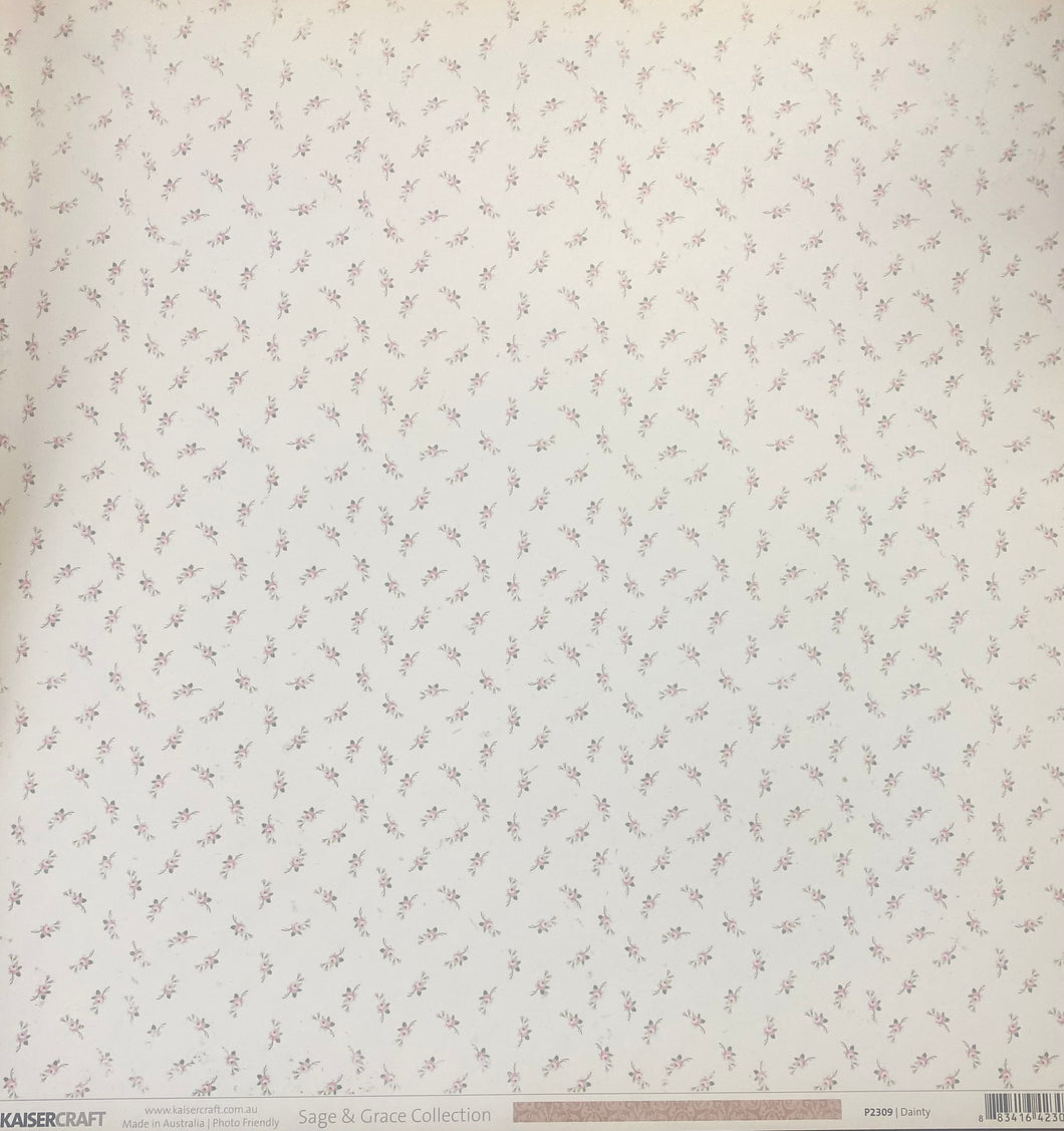 Kaisercraft Sage & Grace Collection 12x12 Scrapbook Paper Dainty (P2309)