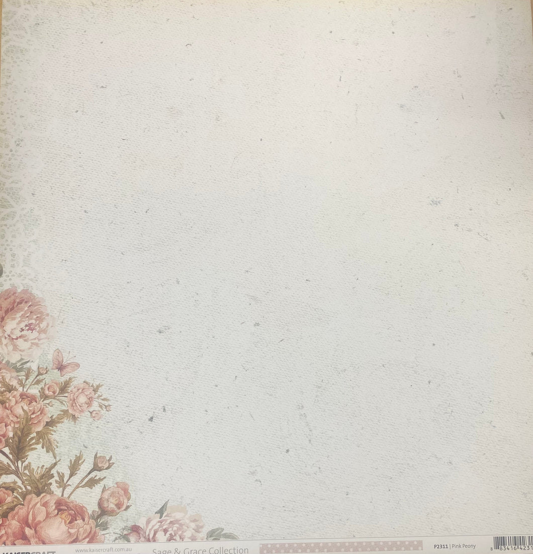 Kaisercraft Sage & Grace Collection 12x12 Scrapbook Paper Pink Peony (P2311)