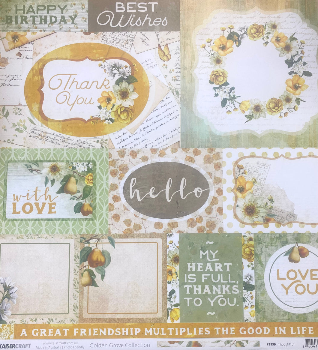 Kaisercraft Golden Grove Collection 12x12 Scrapbook Paper Thoughtful (P2359)