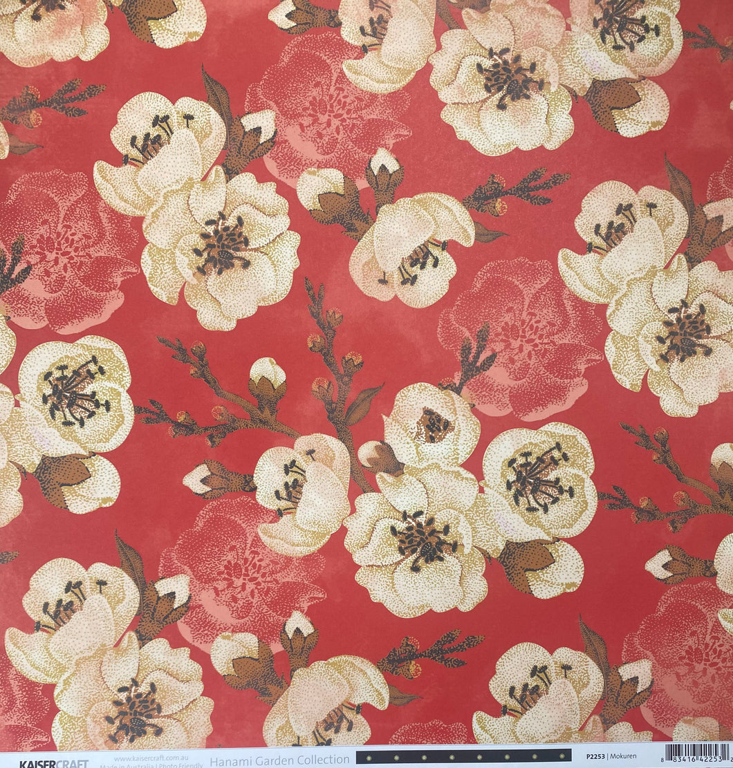 Kaisercraft Hanami Garden Collection 12x12 Scrapbook Paper Mokuren (P2253)