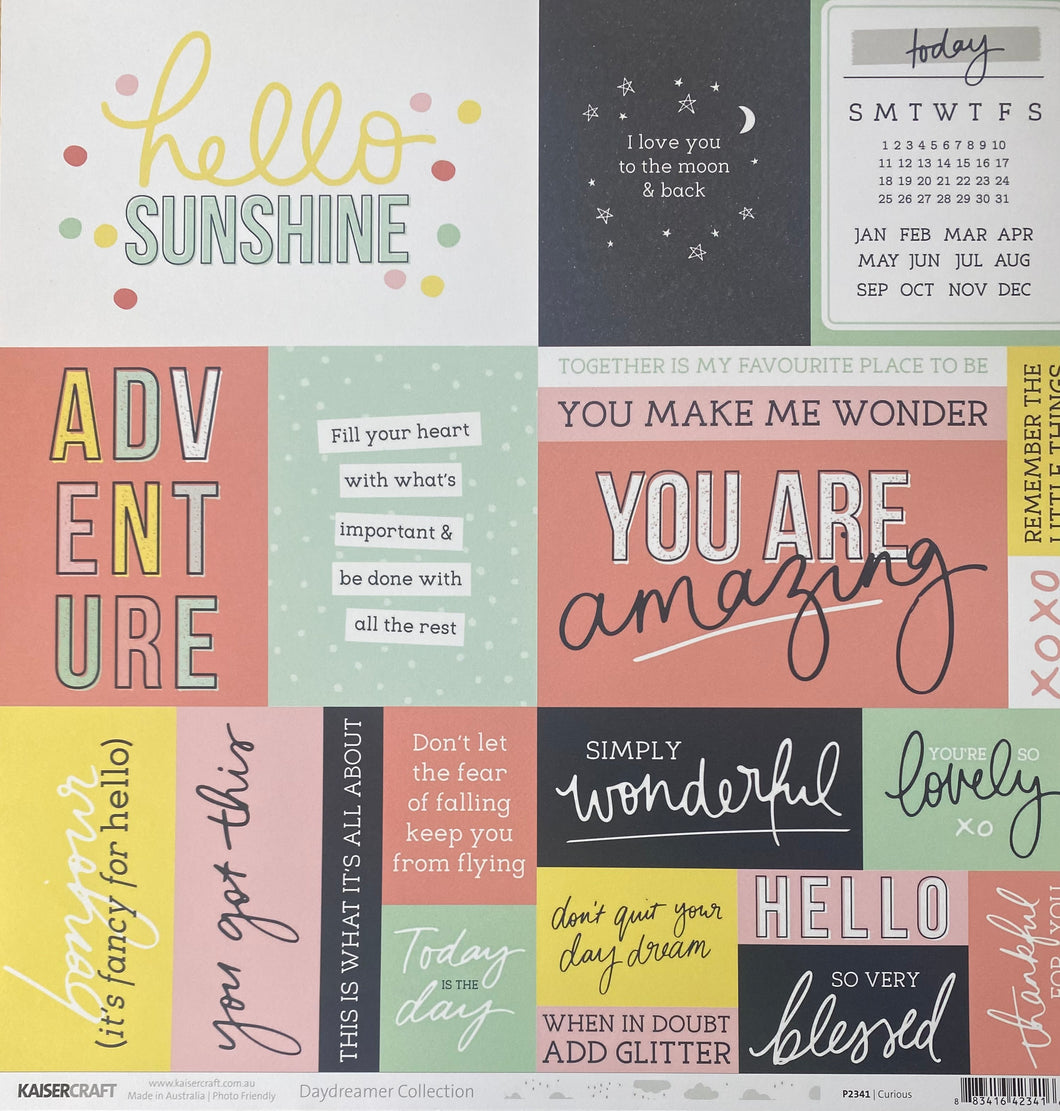 Kaisercraft Daydreamer Collection 12x12 Scrapbook Paper Curious (P2341)