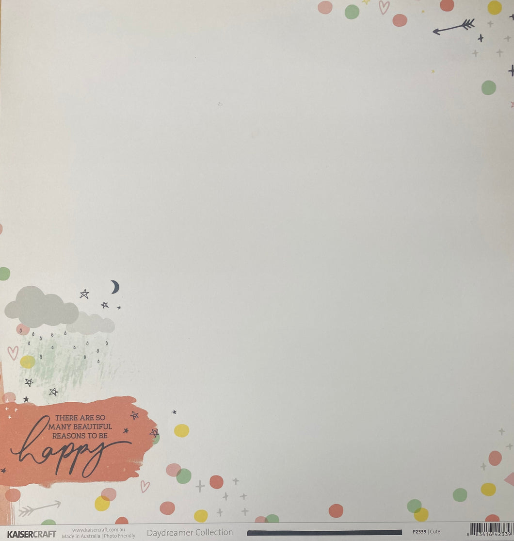 Kaisercraft Daydreamer Collection 12x12 Scrapbook Paper Cute (P2339)