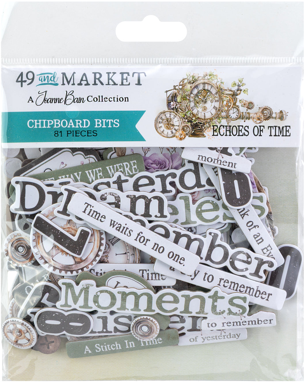 49 and Market  - Echos of Time Die Cut Chipboard Bits (JET-33434)