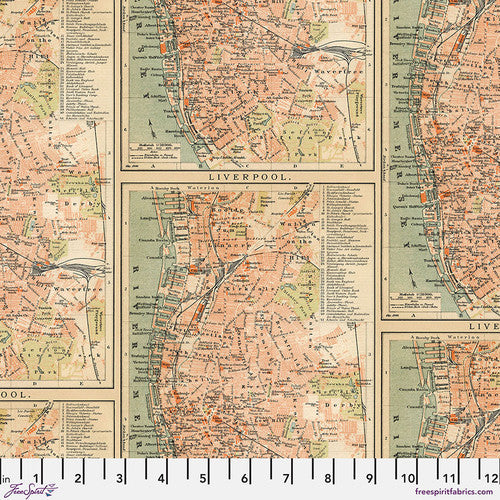 Tim Holtz Freespirit Fabric Orange Maps (PWTH233.ORANGE)