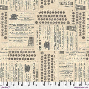 Tim Holtz Freespirit Fabric Neutral Typewriter (PWTH254.NEUTRAL)