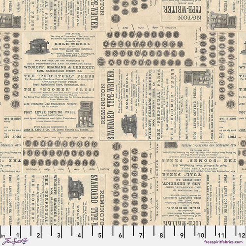 Tim Holtz Freespirit Fabric Neutral Typewriter (PWTH254.NEUTRAL)