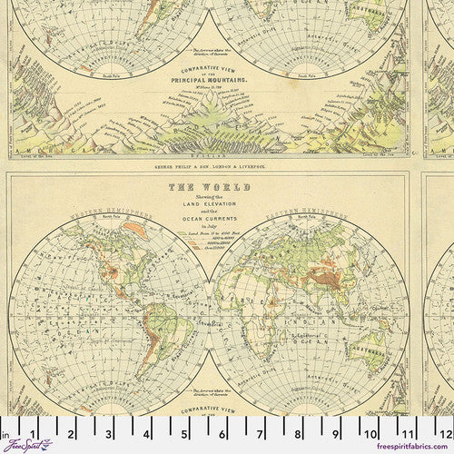 Tim Holtz Freespirit Fabric Green Map (PWTH263.GREEN)