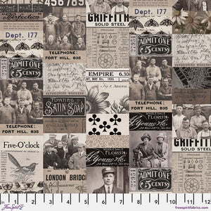 Tim Holtz Freespirit Fabric Charcoal Collage (PWTH310.CHARCOAL)