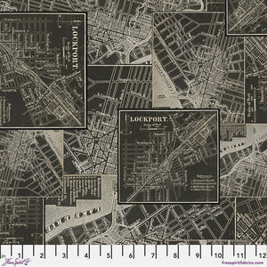 Tim Holtz Freespirit Fabric Charcoal Map (PWTH313.CHARCOAL)